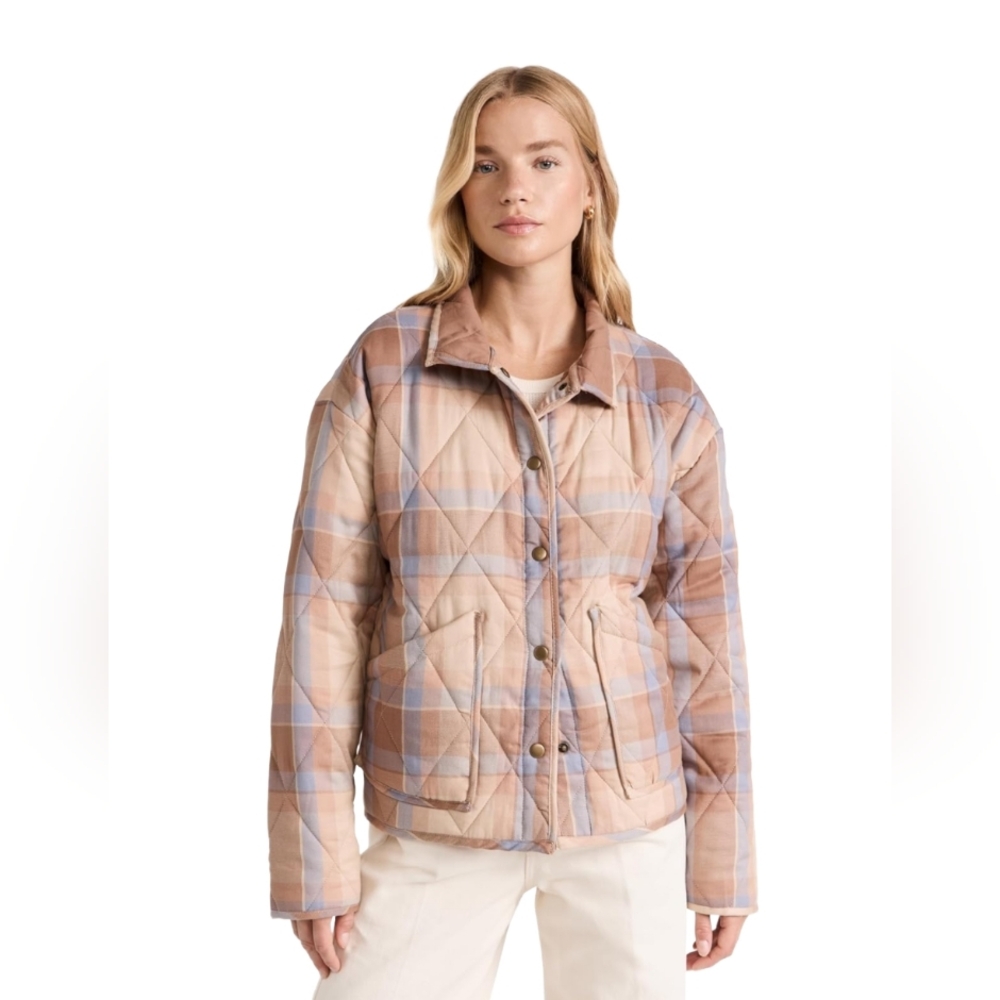 Z Supply | Maya Quilted Plaid Jacket | Size Large | Pink And Tan
